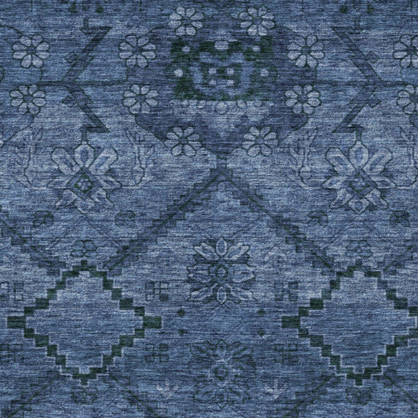8' X 10' Navy Blue And Denim Blue Floral Washable Indoor Outdoor Area Rug