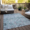 10' X 14' Teal Blue Aqua And Gray Floral Washable Indoor Outdoor Area Rug