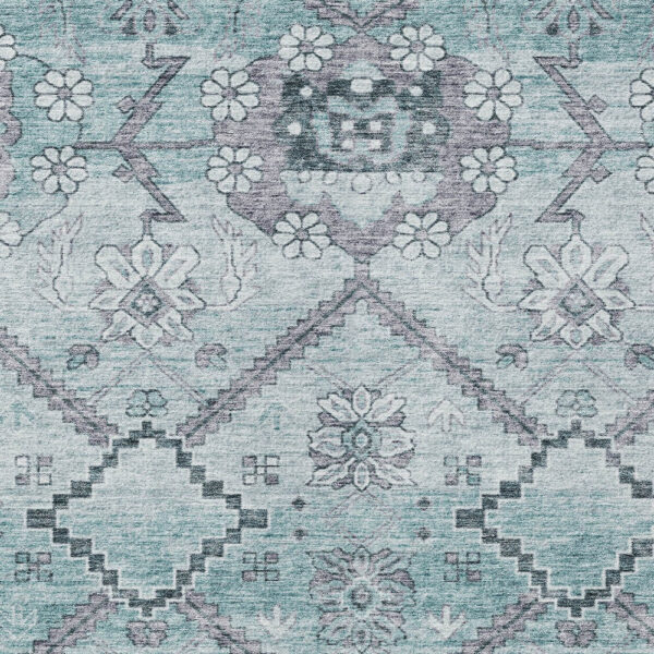 10' X 14' Teal Blue Aqua And Gray Floral Washable Indoor Outdoor Area Rug