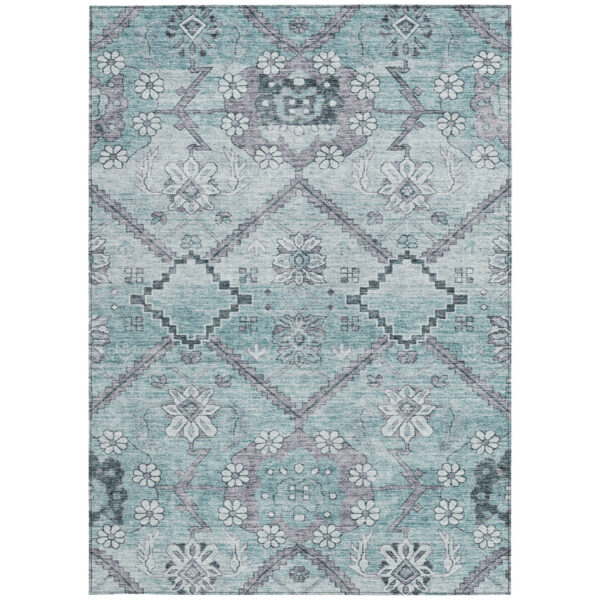 10' X 14' Teal Blue Aqua And Gray Floral Washable Indoor Outdoor Area Rug