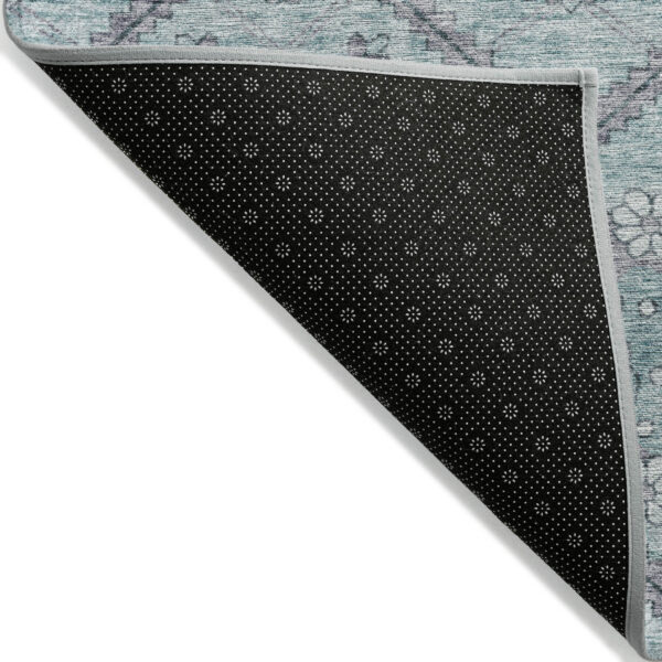 10' X 14' Teal Blue Aqua And Gray Floral Washable Indoor Outdoor Area Rug