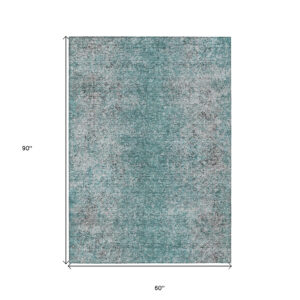 5' X 8' Teal Blue Gray And Charcoal Oriental Washable Indoor Outdoor Area Rug