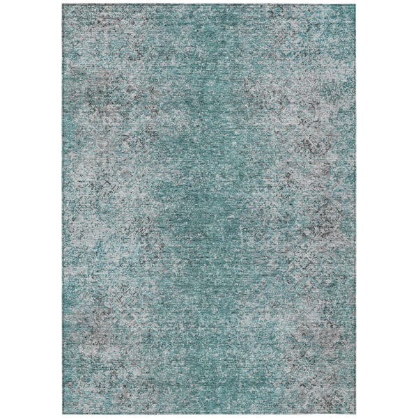 5' X 8' Teal Blue Gray And Charcoal Oriental Washable Indoor Outdoor Area Rug