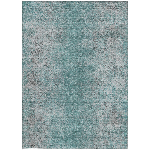 5' X 8' Teal Blue Gray And Charcoal Oriental Washable Indoor Outdoor Area Rug