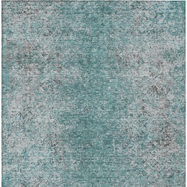 5' X 8' Teal Blue Gray And Charcoal Oriental Washable Indoor Outdoor Area Rug