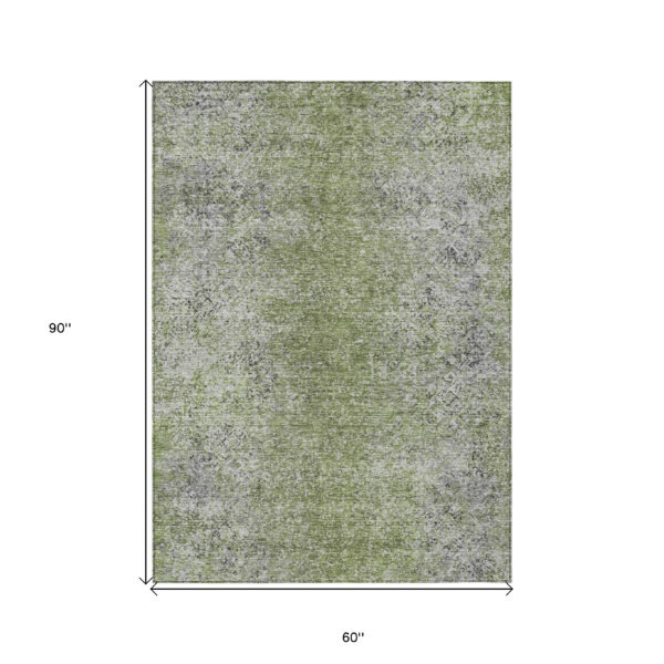 5' X 8' Fern Green Artichoke Green And Ivory Oriental Washable Indoor Outdoor Area Rug