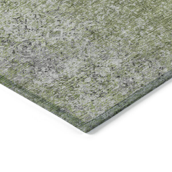 5' X 8' Fern Green Artichoke Green And Ivory Oriental Washable Indoor Outdoor Area Rug