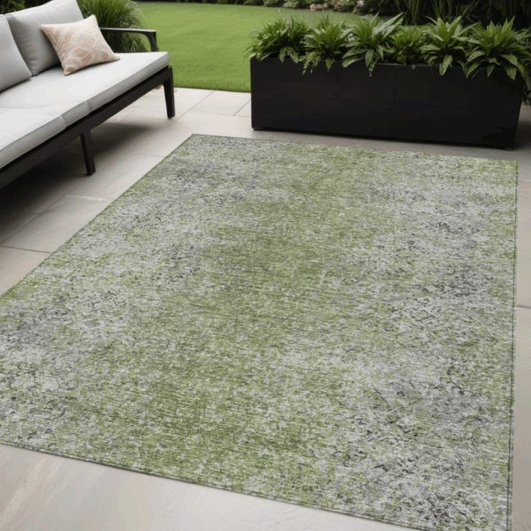 5' X 8' Fern Green Artichoke Green And Ivory Oriental Washable Indoor Outdoor Area Rug