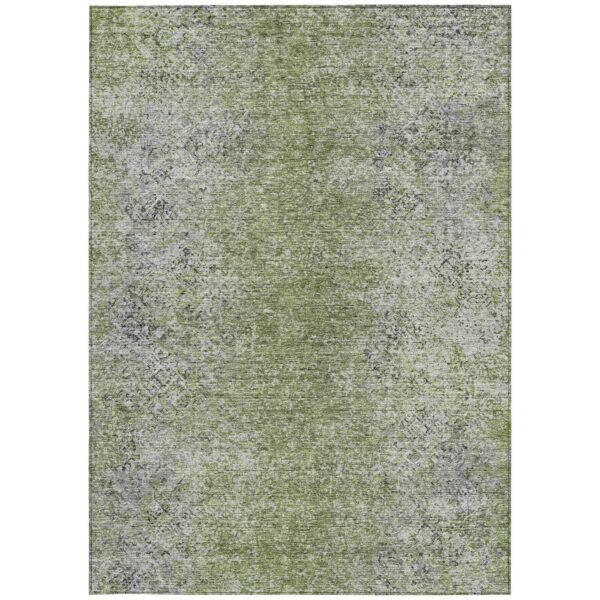 5' X 8' Fern Green Artichoke Green And Ivory Oriental Washable Indoor Outdoor Area Rug