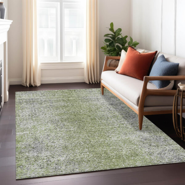 5' X 8' Fern Green Artichoke Green And Ivory Oriental Washable Indoor Outdoor Area Rug