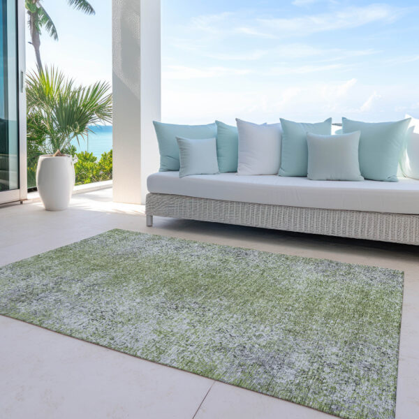 5' X 8' Fern Green Artichoke Green And Ivory Oriental Washable Indoor Outdoor Area Rug