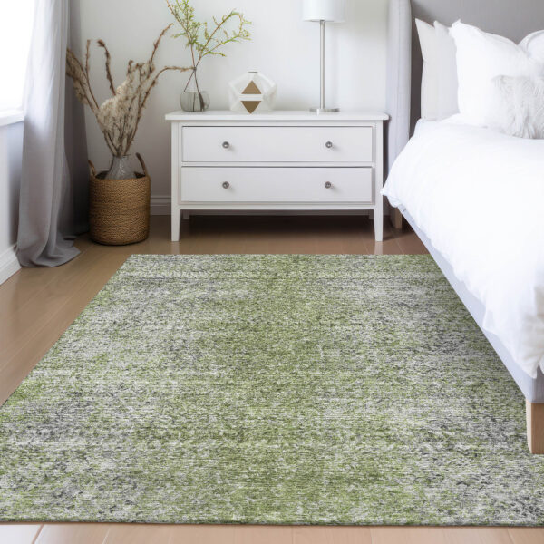 5' X 8' Fern Green Artichoke Green And Ivory Oriental Washable Indoor Outdoor Area Rug