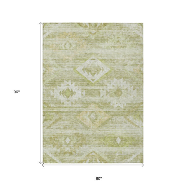 5' X 8' Sage Artichoke Green And Mint Green Southwestern Washable Indoor Outdoor Area Rug