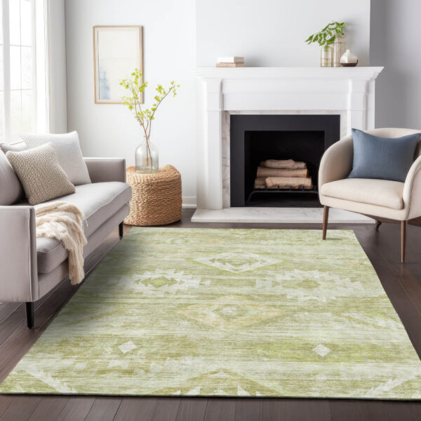 5' X 8' Sage Artichoke Green And Mint Green Southwestern Washable Indoor Outdoor Area Rug