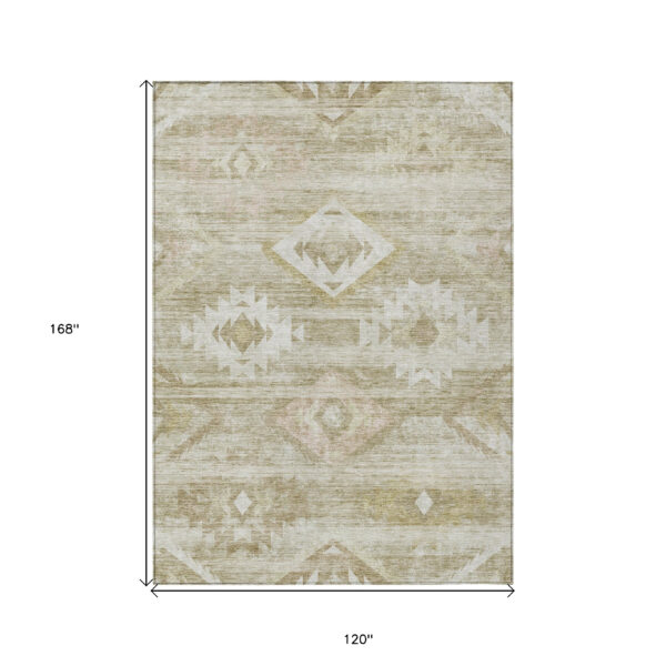10' X 14' Taupe Beige And Tan Southwestern Washable Indoor Outdoor Area Rug
