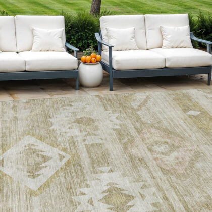 10' X 14' Taupe Beige And Tan Southwestern Washable Indoor Outdoor Area Rug