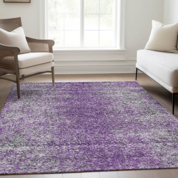 5' X 8' Plum Purple And Silver Oriental Washable Indoor Outdoor Area Rug