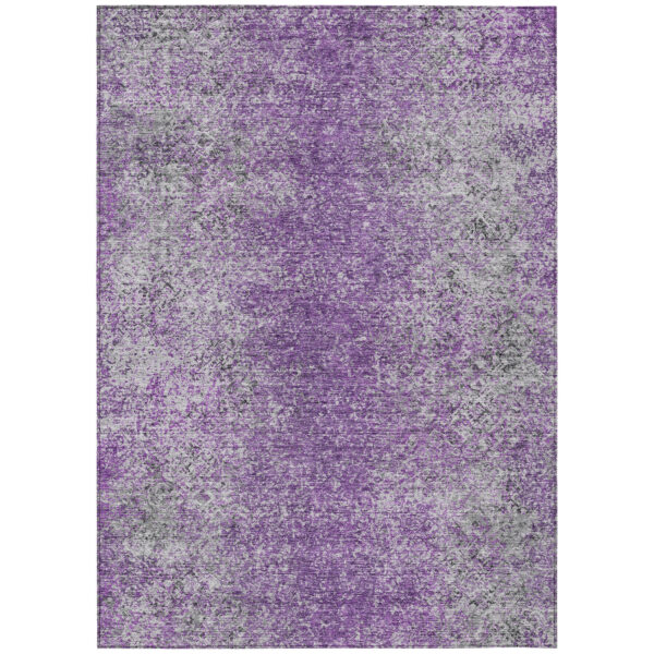 5' X 8' Plum Purple And Silver Oriental Washable Indoor Outdoor Area Rug