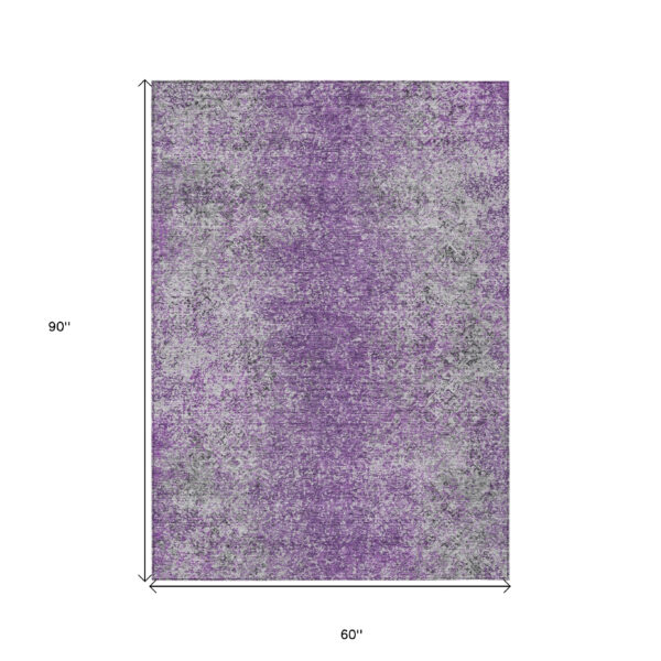 5' X 8' Plum Purple And Silver Oriental Washable Indoor Outdoor Area Rug