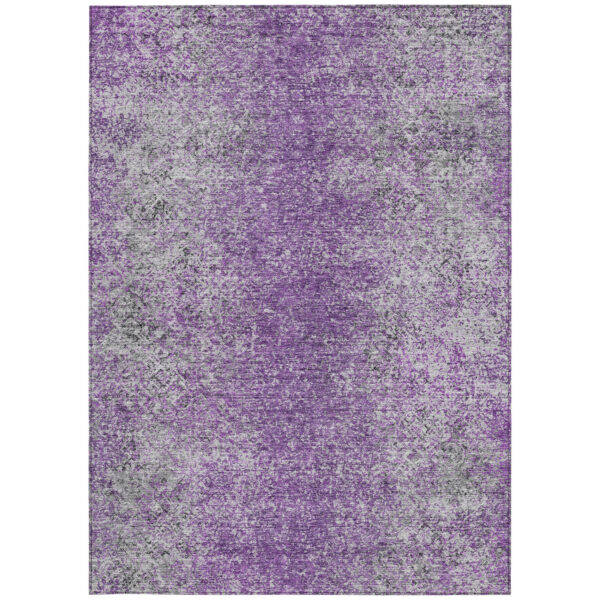 5' X 8' Plum Purple And Silver Oriental Washable Indoor Outdoor Area Rug