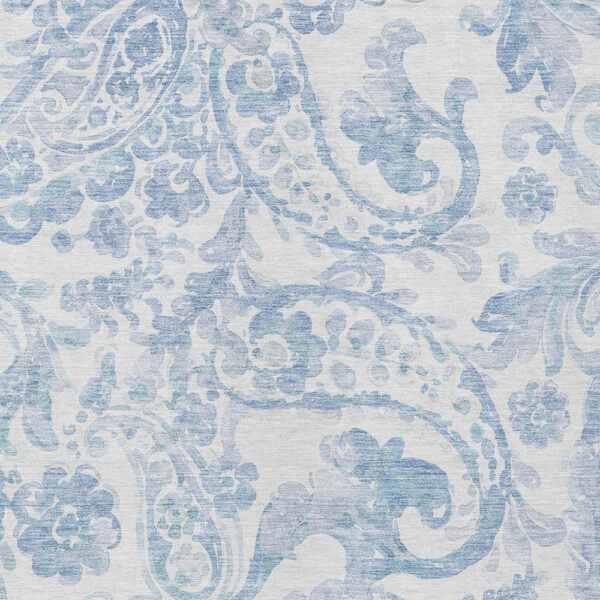 9' X 12' Sky Blue Denim Blue And Ivory Paisley Washable Indoor Outdoor Area Rug