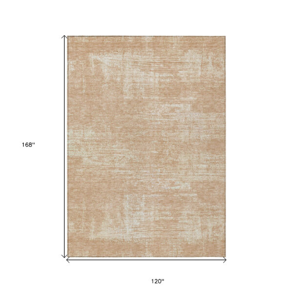 10' X 14' Coral And Salmon Abstract Washable Indoor Outdoor Area Rug