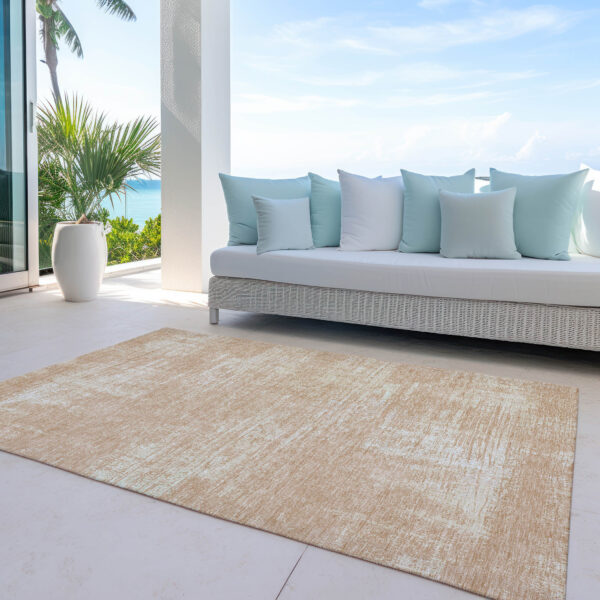 10' X 14' Coral And Salmon Abstract Washable Indoor Outdoor Area Rug
