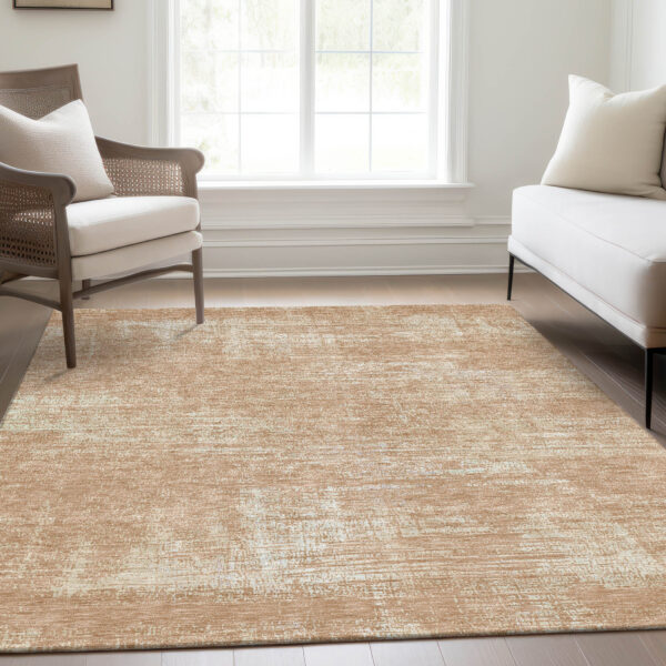 10' X 14' Coral And Salmon Abstract Washable Indoor Outdoor Area Rug