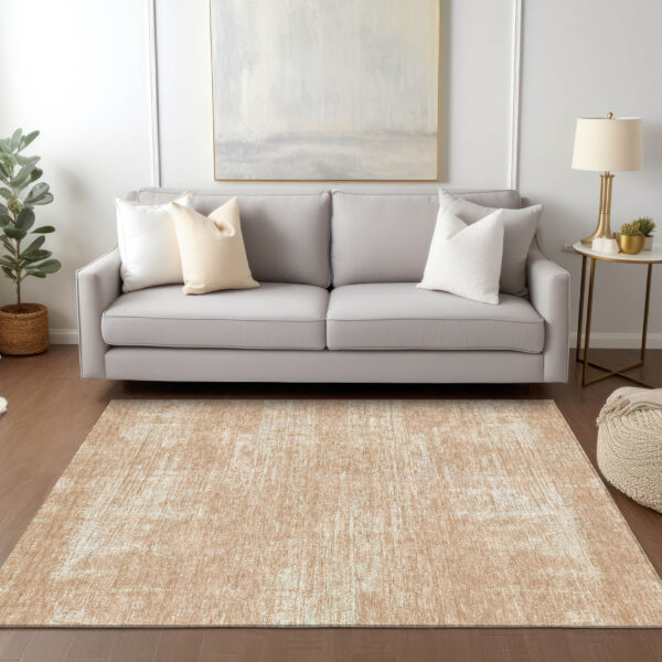10' X 14' Coral And Salmon Abstract Washable Indoor Outdoor Area Rug