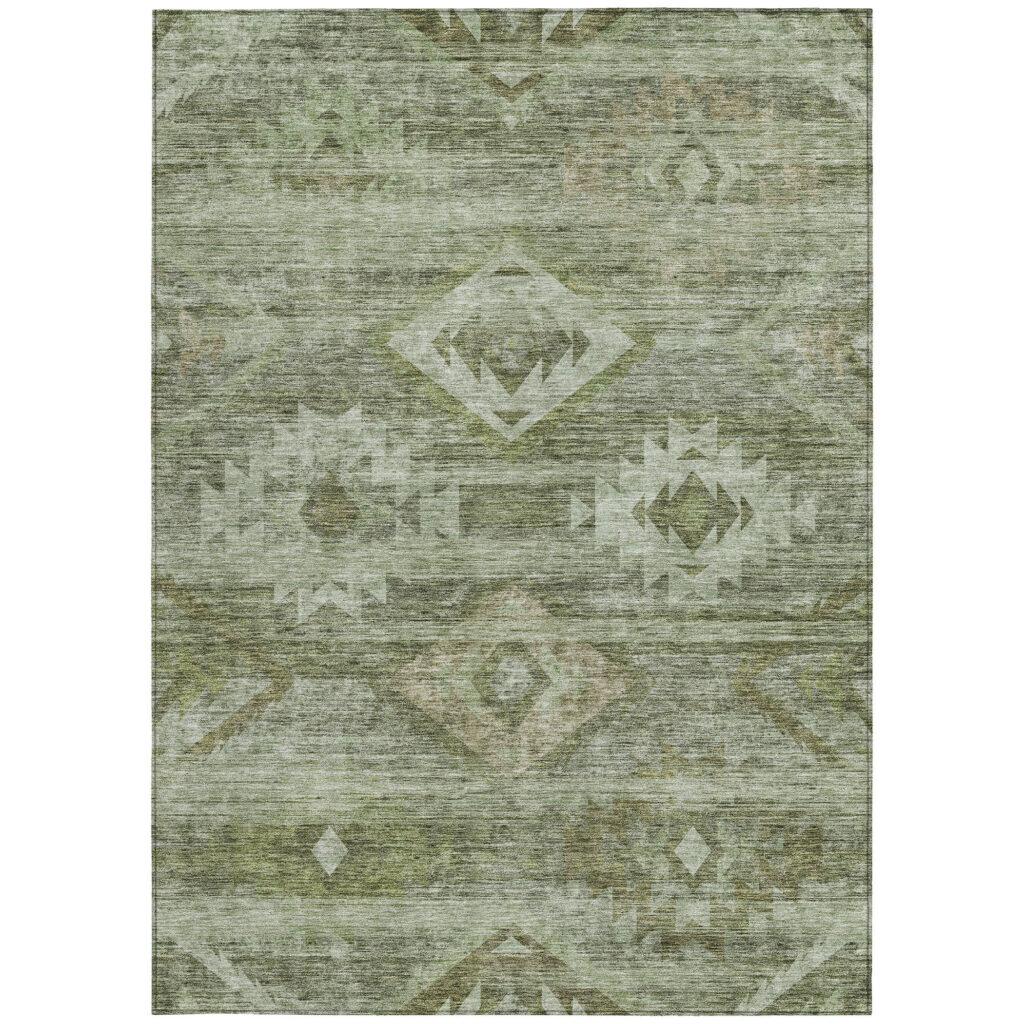 8' X 10' Olive Green And Fern Green Southwestern Washable Indoor Outdoor Area Rug