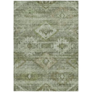 8' X 10' Olive Green And Fern Green Southwestern Washable Indoor Outdoor Area Rug