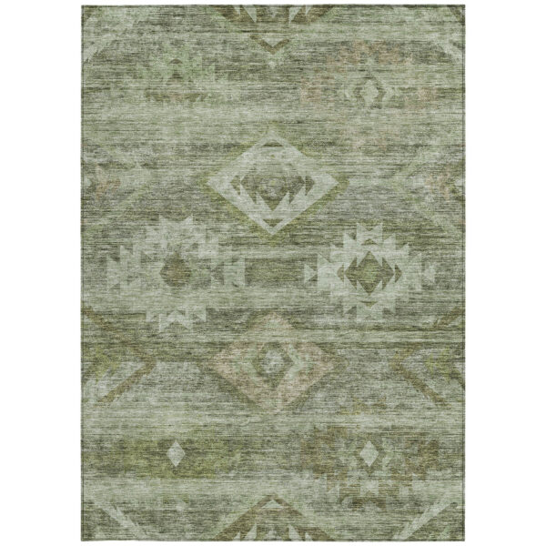 8' X 10' Olive Green And Fern Green Southwestern Washable Indoor Outdoor Area Rug
