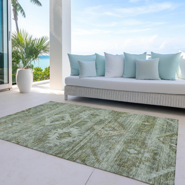 8' X 10' Olive Green And Fern Green Southwestern Washable Indoor Outdoor Area Rug