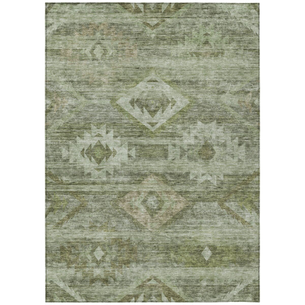 8' X 10' Olive Green And Fern Green Southwestern Washable Indoor Outdoor Area Rug