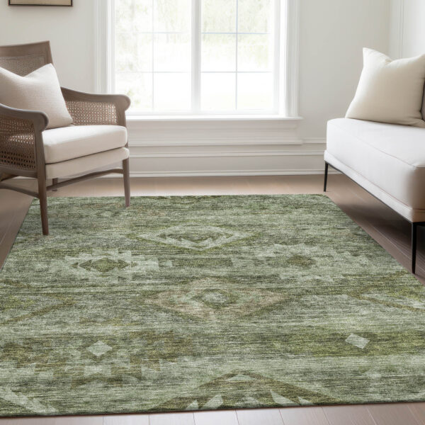 8' X 10' Olive Green And Fern Green Southwestern Washable Indoor Outdoor Area Rug