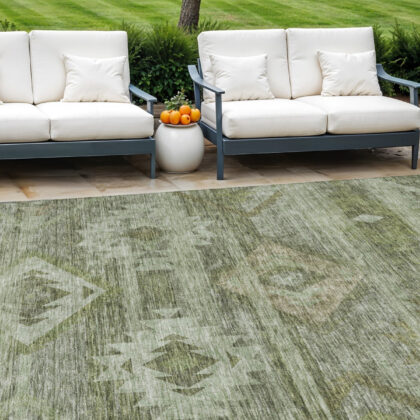 8' X 10' Olive Green And Fern Green Southwestern Washable Indoor Outdoor Area Rug