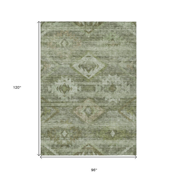 8' X 10' Olive Green And Fern Green Southwestern Washable Indoor Outdoor Area Rug