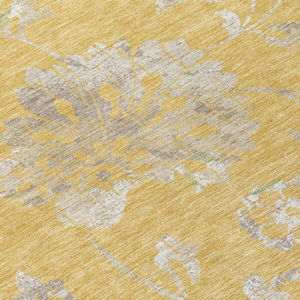 8' Gold Beige And Fern Green Round Floral Washable Indoor Outdoor Area Rug
