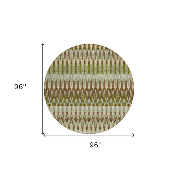 8' Artichoke Green And Brown Round Southwestern Washable Indoor Outdoor Area Rug