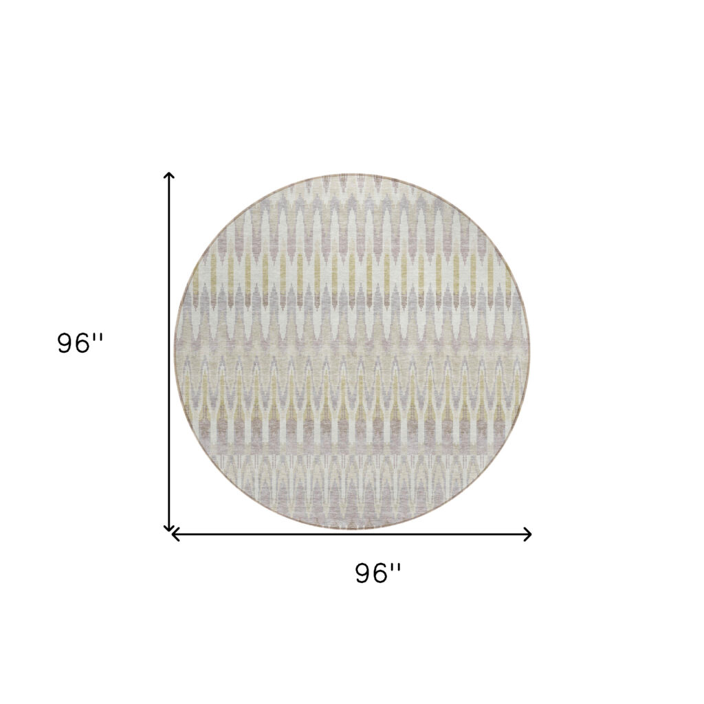 8' Beige Taupe And Gold Round Southwestern Washable Indoor Outdoor Area Rug