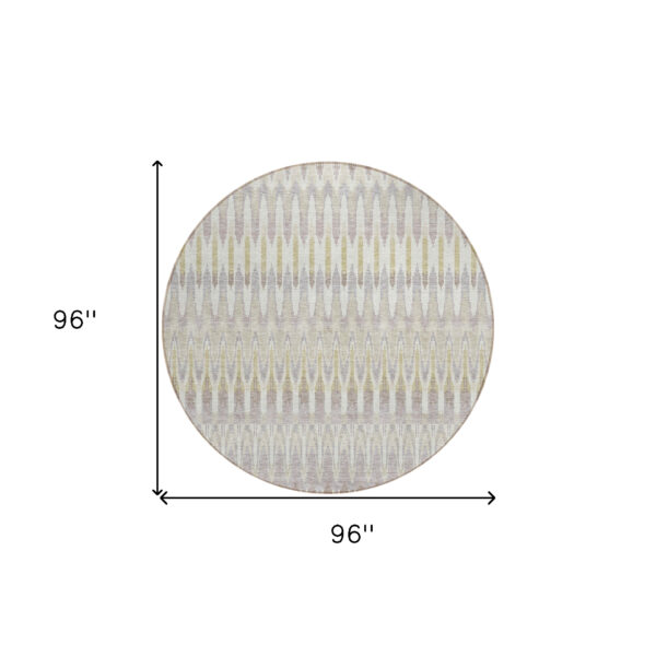 8' Beige Taupe And Gold Round Southwestern Washable Indoor Outdoor Area Rug