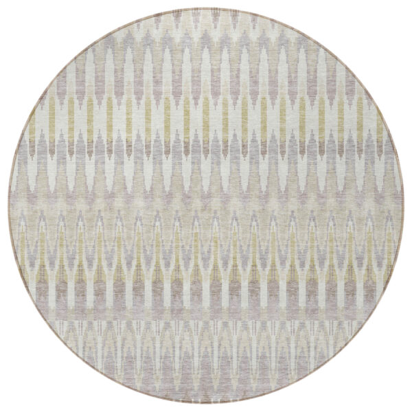 8' Beige Taupe And Gold Round Southwestern Washable Indoor Outdoor Area Rug
