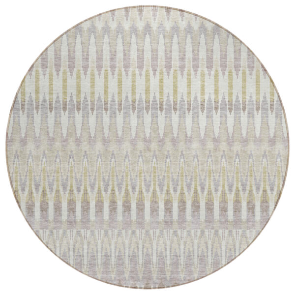 8' Beige Taupe And Gold Round Southwestern Washable Indoor Outdoor Area Rug