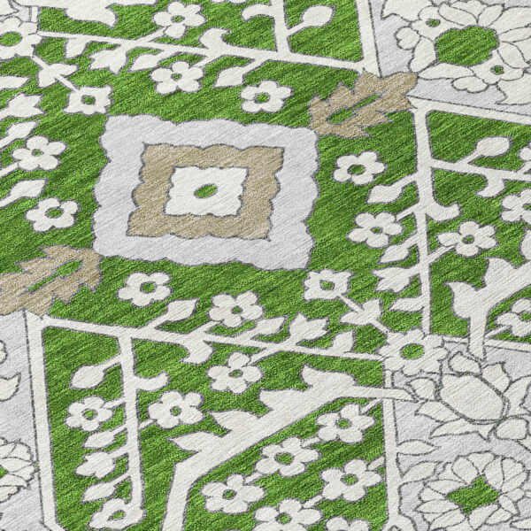 5' X 8' Green Gray And Taupe Floral Washable Indoor Outdoor Area Rug