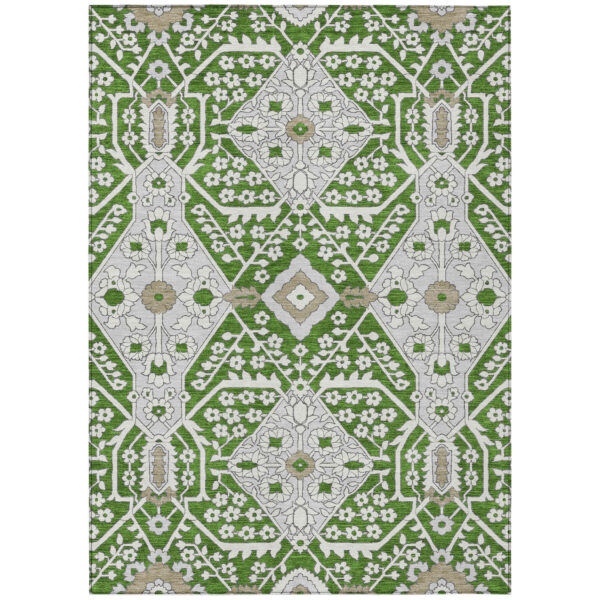 5' X 8' Green Gray And Taupe Floral Washable Indoor Outdoor Area Rug