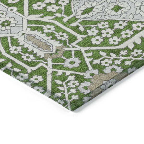 5' X 8' Green Gray And Taupe Floral Washable Indoor Outdoor Area Rug