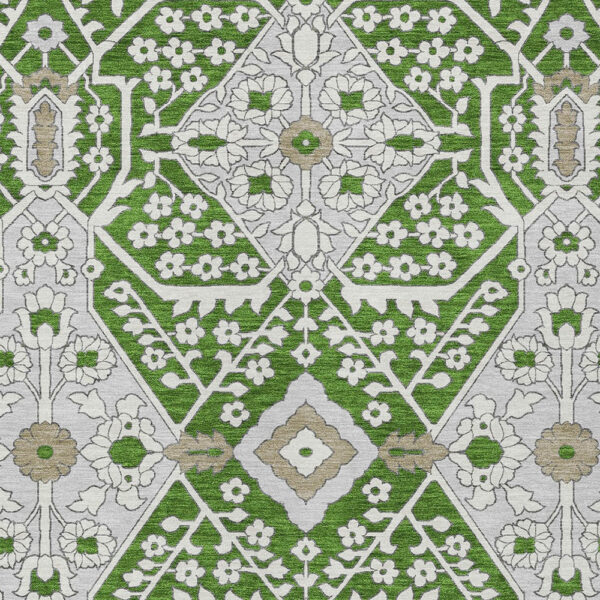 5' X 8' Green Gray And Taupe Floral Washable Indoor Outdoor Area Rug