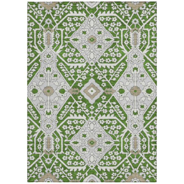 5' X 8' Green Gray And Taupe Floral Washable Indoor Outdoor Area Rug