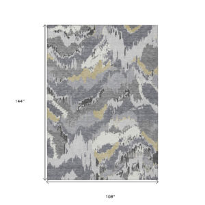 9' X 12' Gray Silver And Charcoal Abstract Washable Indoor Outdoor Area Rug