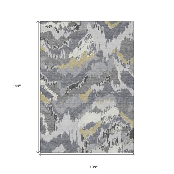 9' X 12' Gray Silver And Charcoal Abstract Washable Indoor Outdoor Area Rug